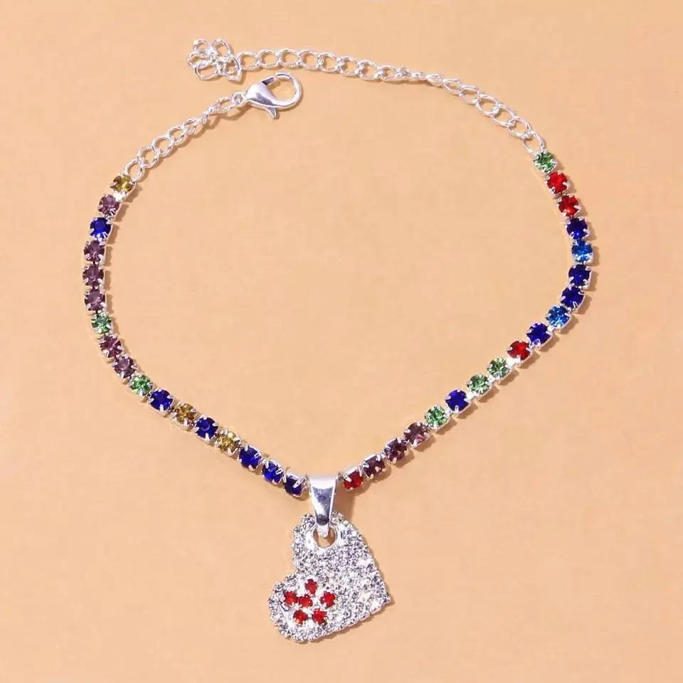 Colorful Heart Rhinestones Anklet Foot Jewelry for Women Beach Barefoot Chain Bracelet On the Leg Accessories Gift - JettsJewelers
