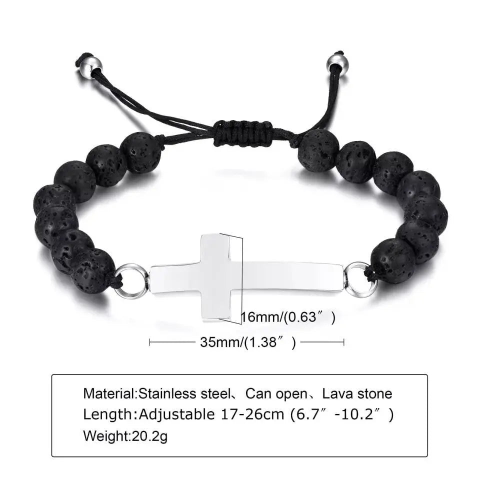 Cross Cremation Jewelry Urn Bracelet for Ashes for Women Men Classic Crystal Cremation Memorial Bracelet Stainless Steel Lava Stones Jewelry - JettsJewelers