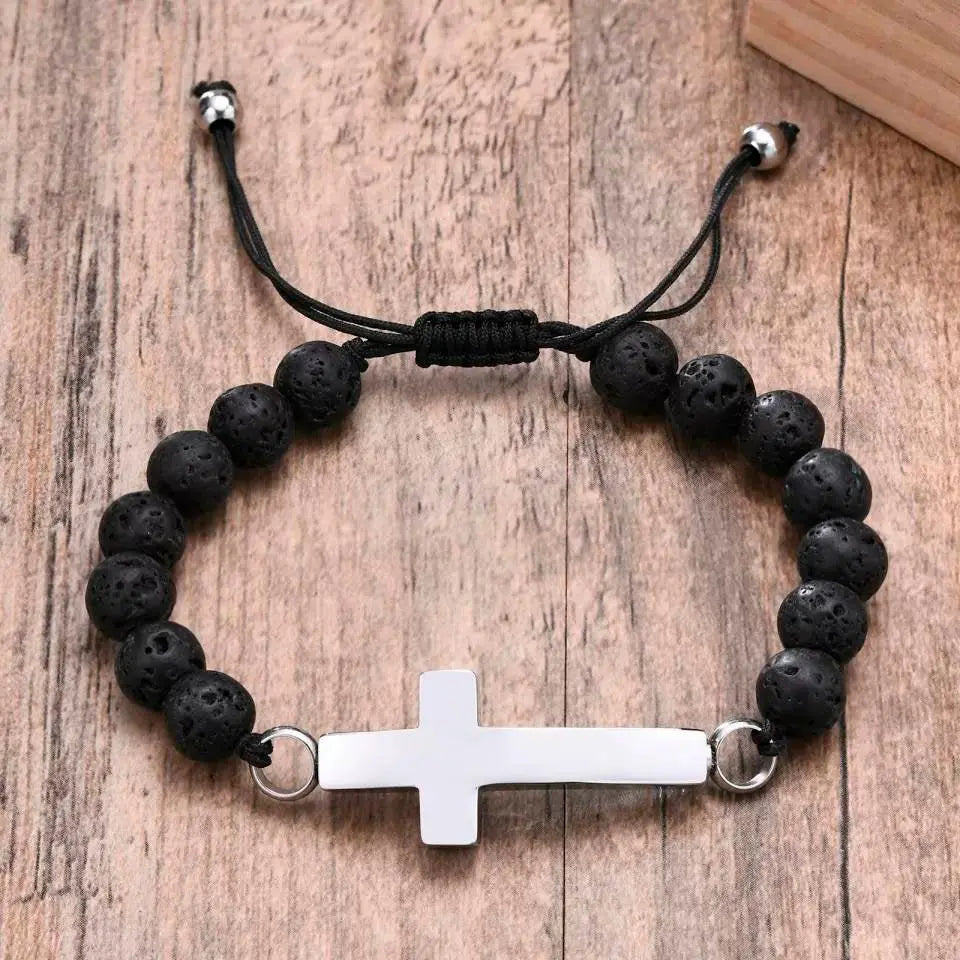 Cross Cremation Jewelry Urn Bracelet for Ashes for Women Men Classic Crystal Cremation Memorial Bracelet Stainless Steel Lava Stones Jewelry - JettsJewelers