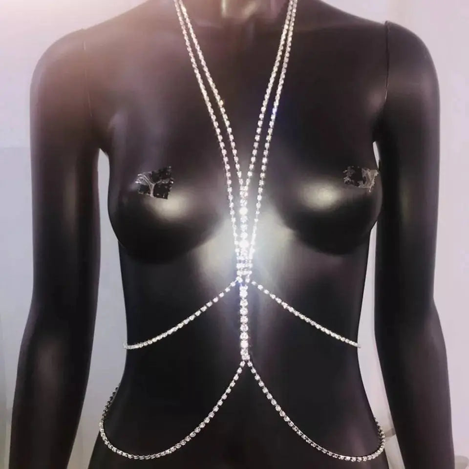 Crystal Body Chain Bikini Body Chains Nightclub Chest Chain Fashion Body Jewelry for Women and Girls Rhinestone - JettsJewelers