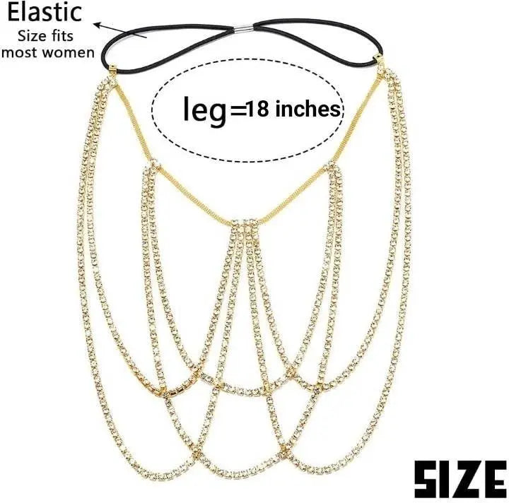 Crystal Leg  Chain Bikini Body Chains Nightclub Chest Chain Fashion Body Jewelry for Women and Girls Rhinestone - JettsJewelers