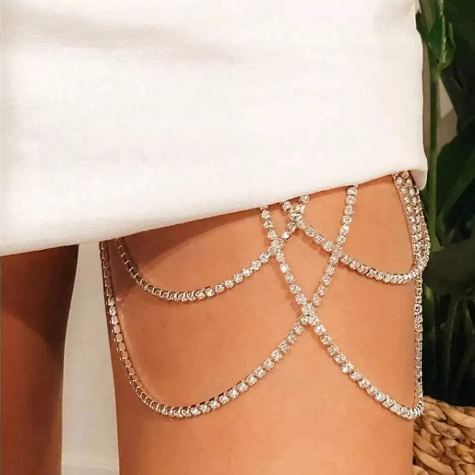 Crystal Leg Chain Bikini Body Chains Nightclub Chest Chain Fashion Body Jewelry for Women and Girls Rhinestone JettsJewelers