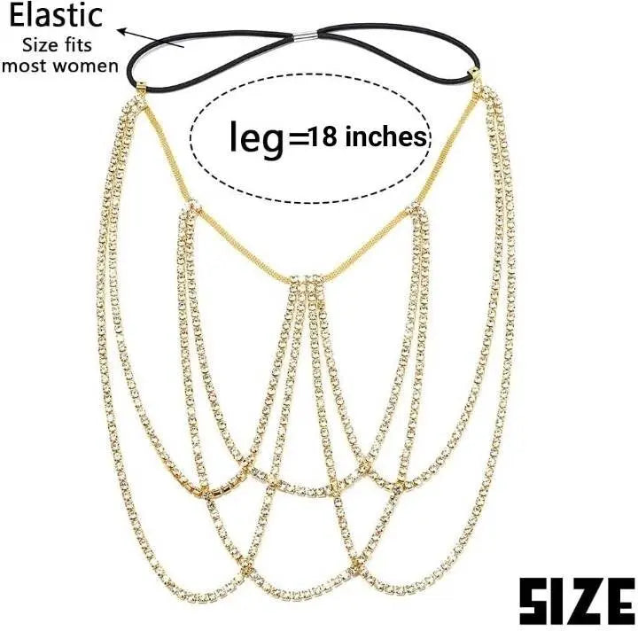 Crystal Leg Chain Bikini Body Chains Nightclub Chest Chain Fashion Body Jewelry for Women and Girls Rhinestone JettsJewelers