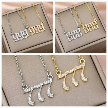 Cubic Zirconia Angel Number Necklace 111 222 333 444 555 666 777 888 999 Necklace Plated Old English Gold Number Stainless Steel Numerology JettsJewelers