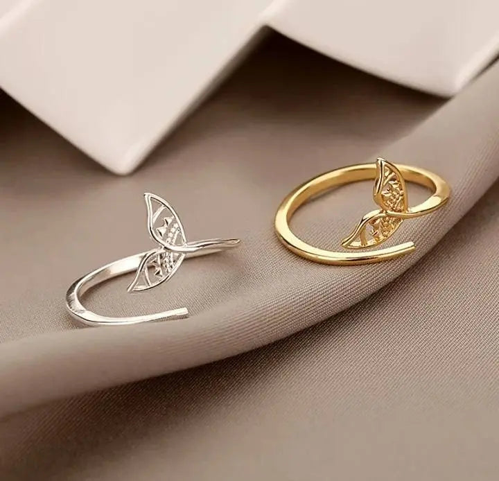 Cute 14k Gold Dolphin Tail Open Ring For Women Minority Design Ring Korean Vintage Aesthetic Adjustable Gold Plated Ring Fashion Jewelry - JettsJewelers