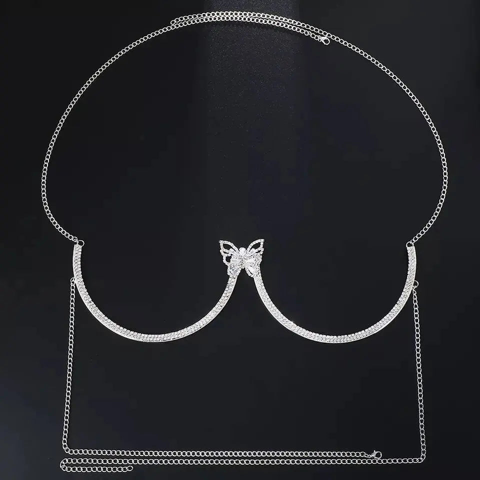 Cute Butterfly Rhinestone Bra Body Chain Sexy Bikini Gold  Beauty Crystal Chest Bracket Bras Chain Nightclub Body Jewelry for Women JettsJewelers