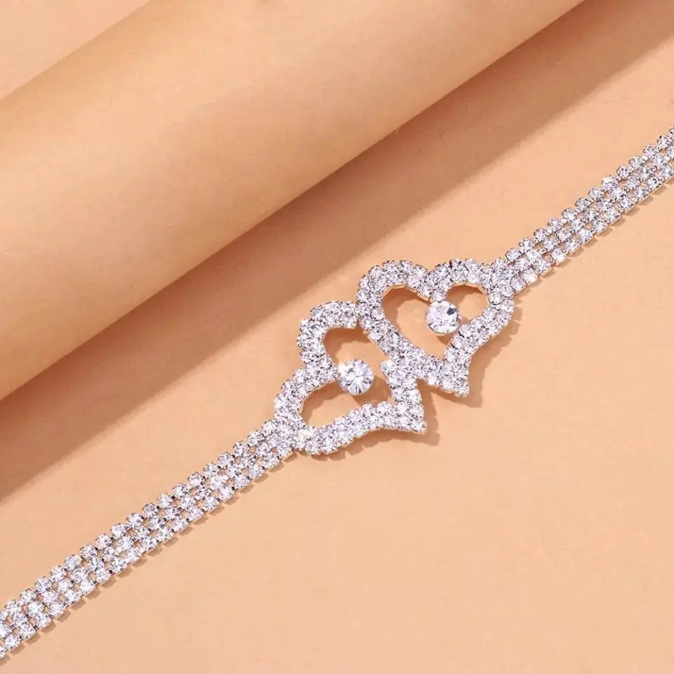 Cute Double Heart Rhinestones Anklet Foot Jewelry for Women Beach Barefoot Chain Bracelet On the Leg Accessories Gift - JettsJewelers