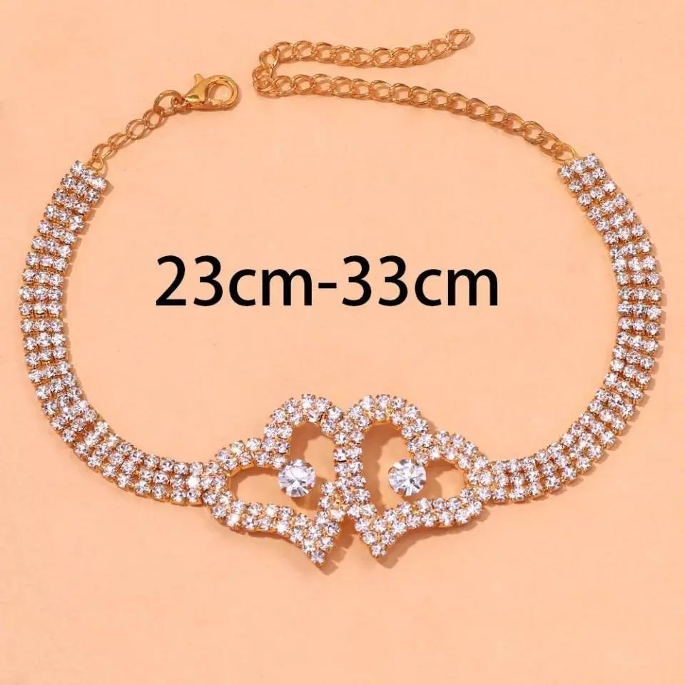 Cute Double Heart Rhinestones Anklet Foot Jewelry for Women Beach Barefoot Chain Bracelet On the Leg Accessories Gift - JettsJewelers