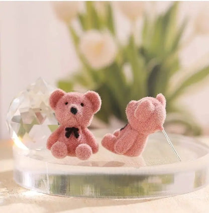 Cute Flocking Bow Bear Stud Earrings Fashion Jewelry Animal Stud Earrings Dainty Earring for Women Girls - JettsJewelers