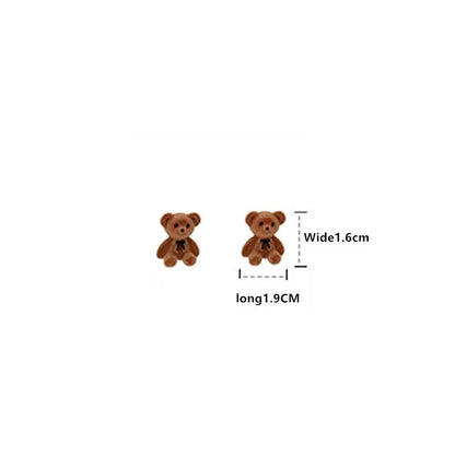 Cute Flocking Bow Bear Stud Earrings Fashion Jewelry Animal Stud Earrings Dainty Earring for Women Girls - JettsJewelers