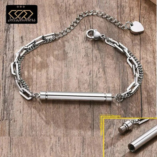 Cylinder Cremation Jewelry Urn Bracelet for Ashes for Women Men Classic Crystal Cremation Memorial Bracelet Stainless Steel Keepsake Jewelry - JettsJewelers