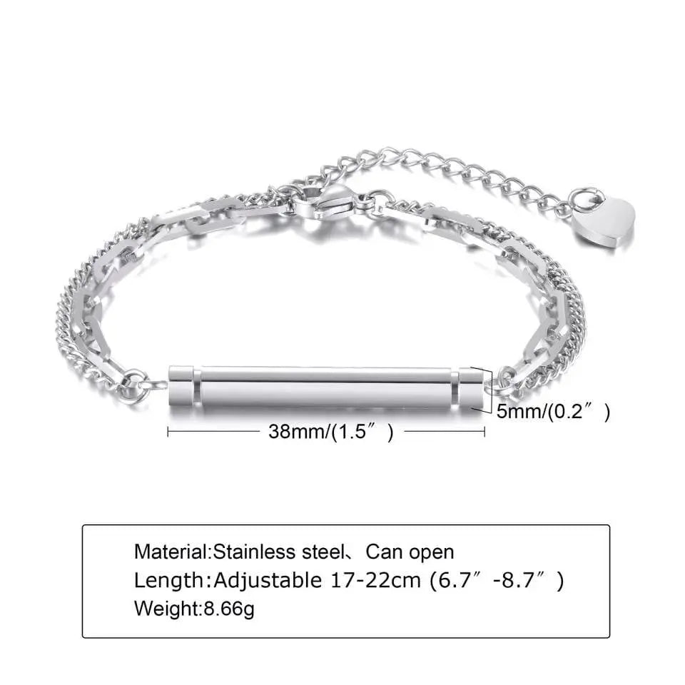 Cylinder Cremation Jewelry Urn Bracelet for Ashes for Women Men Classic Crystal Cremation Memorial Bracelet Stainless Steel Keepsake Jewelry - JettsJewelers
