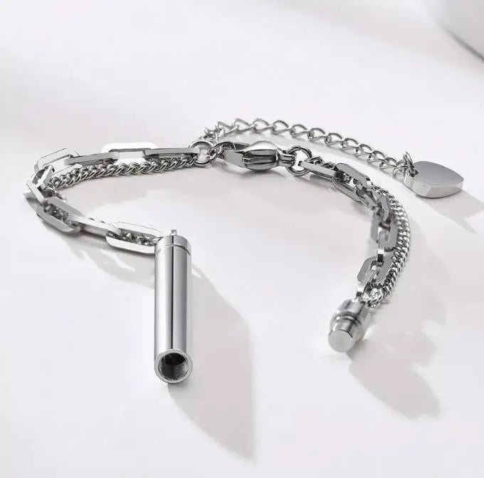 Cylinder Cremation Jewelry Urn Bracelet for Ashes for Women Men Classic Crystal Cremation Memorial Bracelet Stainless Steel Keepsake Jewelry - JettsJewelers