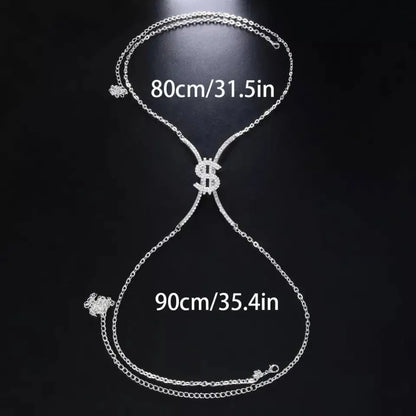 Dollar Sign Rhinestone Bra Body Chain Sexy Bikini Gold  Beauty Crystal Chest Bracket Bras Chain Nightclub Body Jewelry for Women JettsJewelers