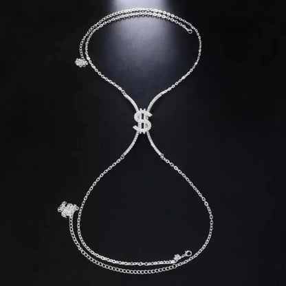 Dollar Sign Rhinestone Bra Body Chain Sexy Bikini Gold  Beauty Crystal Chest Bracket Bras Chain Nightclub Body Jewelry for Women JettsJewelers