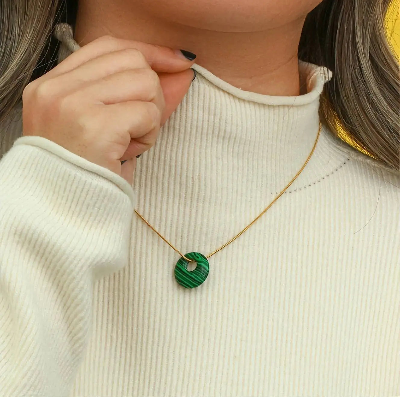 Donut Gemstone Carnelian Aventurine Malachite Turquoise Gold Simple Snake Chain Necklace for Women JettsJewelers