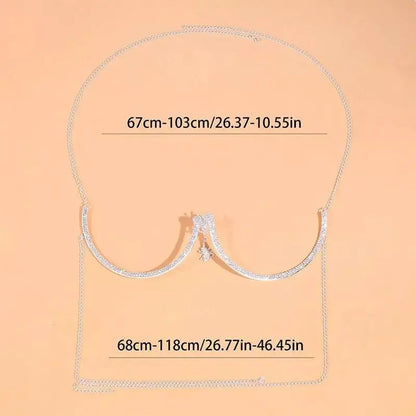 Double Butterfly Rhinestone Bra Body Chain Sexy Bikini Gold  Beauty Crystal Chest Bracket Bras Chain Nightclub Body Jewelry for Women JettsJewelers