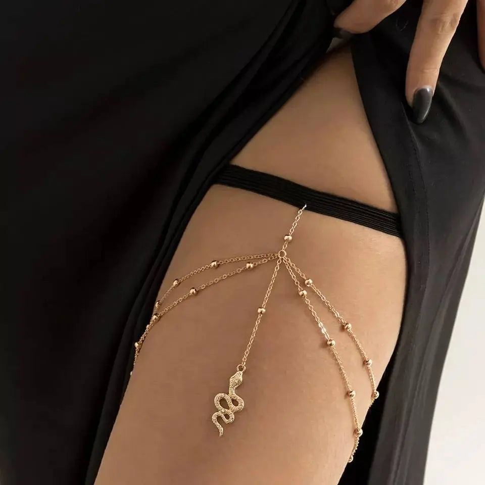 Double Chain Snake Leg Chain Gold and Silver for Women Thigh Chain For Girls Gold Snake Pendant Boho Body Chain for Beach Summer Holiday JettsJewelers