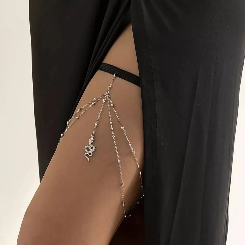 Double Chain Snake Leg Chain Gold and Silver for Women Thigh Chain For Girls Gold Snake Pendant Boho Body Chain for Beach Summer Holiday JettsJewelers