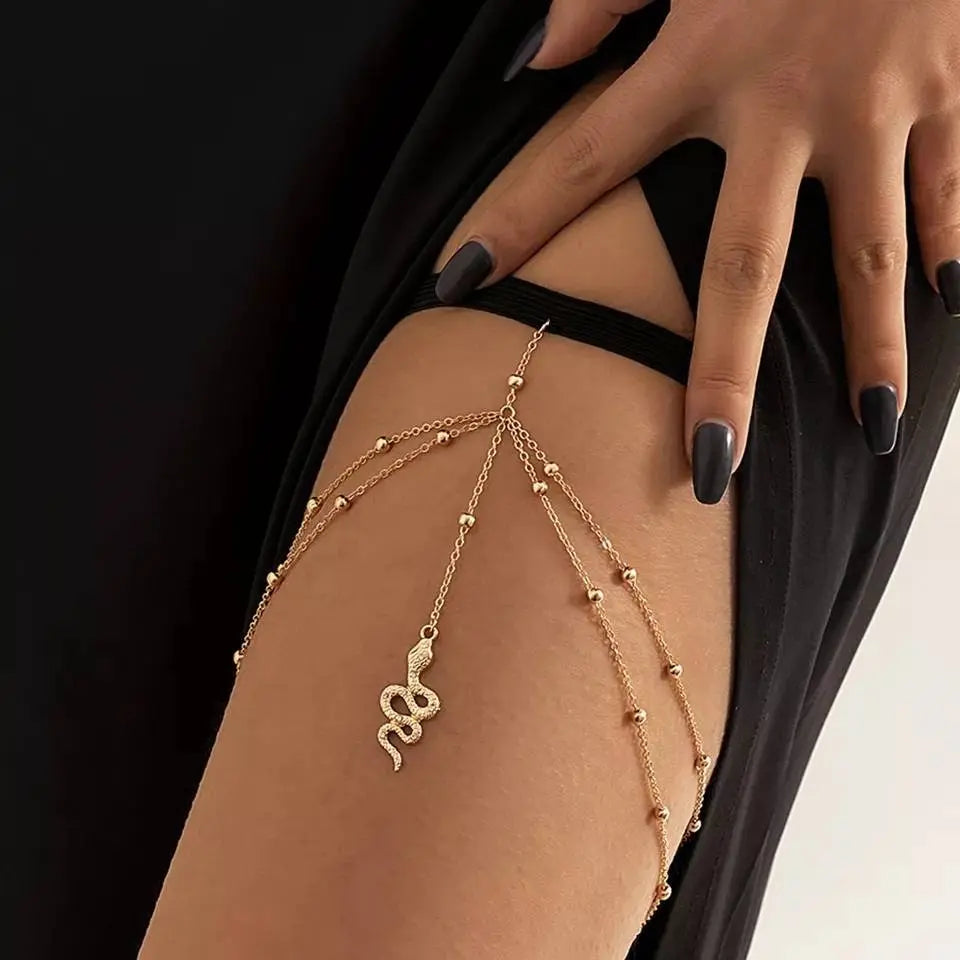 Double Chain Snake Leg Chain Gold and Silver for Women Thigh Chain For Girls Gold Snake Pendant Boho Body Chain for Beach Summer Holiday JettsJewelers