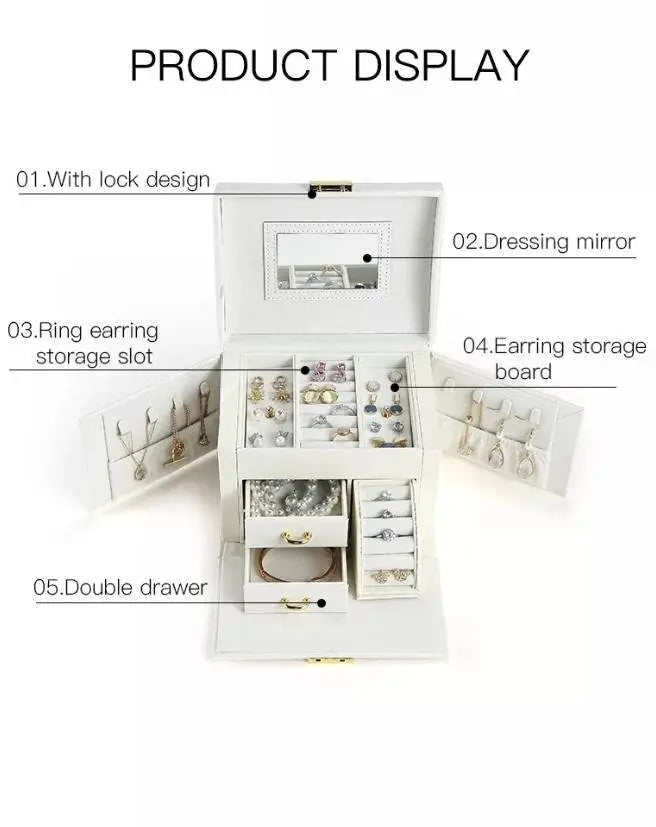 Dream Butterfly Jewelry Boxes for Woman, 3 Layer PU Leather Jewelry Organizer Box with Mirror and Lock. Medium Sized Portable Travel JettsJewelers