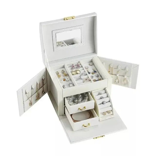 Dream Butterfly Jewelry Boxes for Woman, 3 Layer PU Leather Jewelry Organizer Box with Mirror and Lock. Medium Sized Portable Travel JettsJewelers