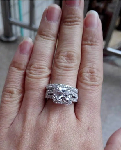 Engagement 4ct Ring for Women Sterling Silver Cubic Zirconia Wedding Band Bridal Set - JettsJewelers