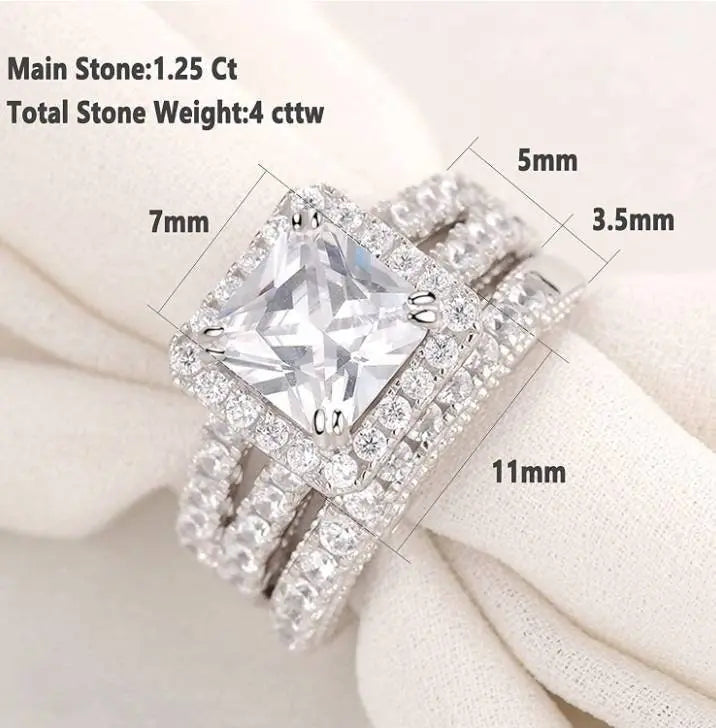 Engagement 4ct Ring for Women Sterling Silver Cubic Zirconia Wedding Band Bridal Set - JettsJewelers
