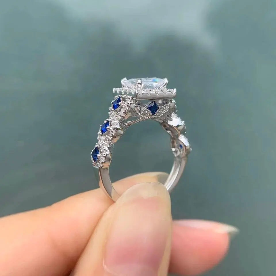 Engagement Wedding Ring Set 925 Sterling Silver 3pcs 2.5ct Princess White Cz Blue Size 4-13 - JettsJewelers