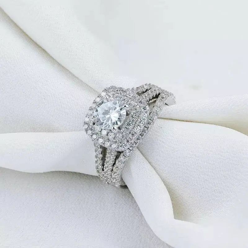 Engagement Wedding Ring Set For Women 925 Sterling Silver 2.4ct Round Pear White Cz Size 4-12 - JettsJewelers
