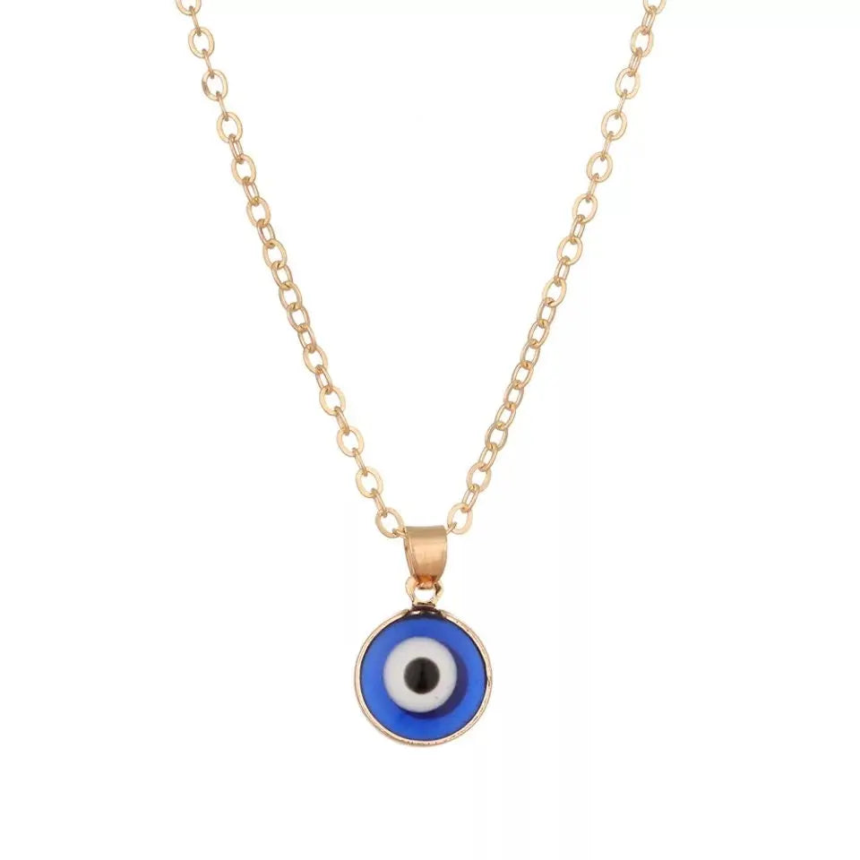 Evil Eye Necklace Chain Blue Eyes Amulet Pendant Necklace Ojo Turco Kabbalah Protection Adjustable Delicate Jewelry Gift for Women Girls - JettsJewelers