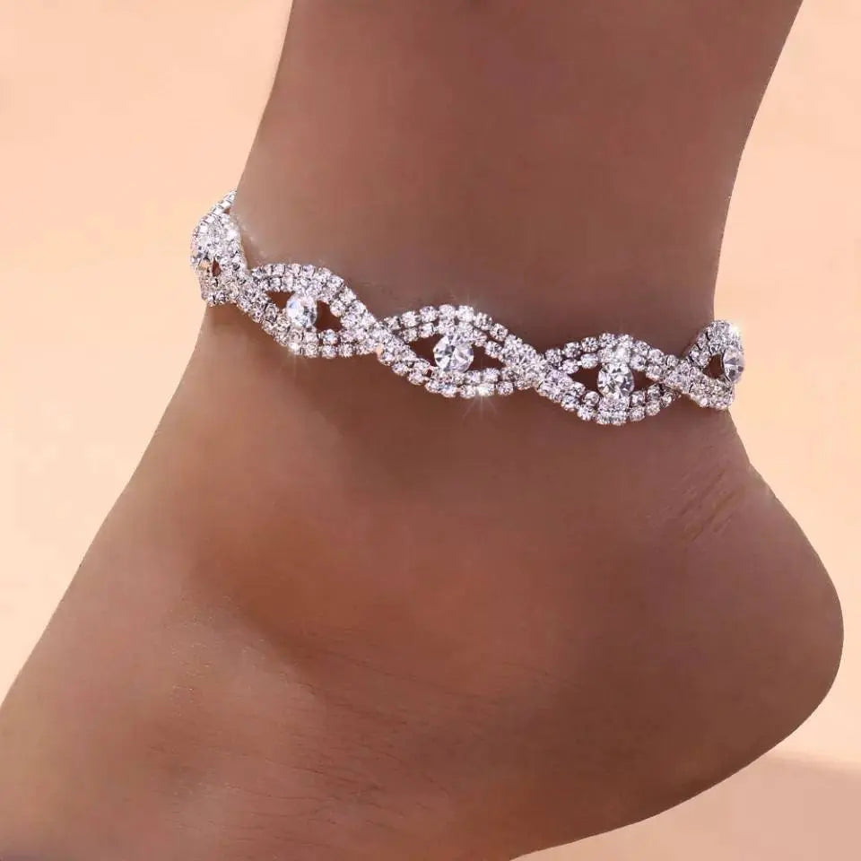Evil Eye Rhinestones Anklet Foot Jewelry for Women Beach Barefoot Chain Bracelet On the Leg Accessories Gift - JettsJewelers