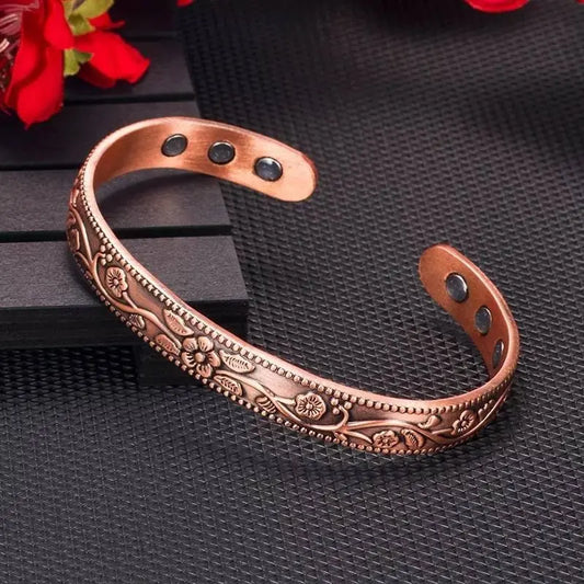 Floral Magnetic Copper Bracelet for Women Arthritis 6.8 inches Adjustable to Fit Most Wrist Reduce Inflammation JettsJewelers