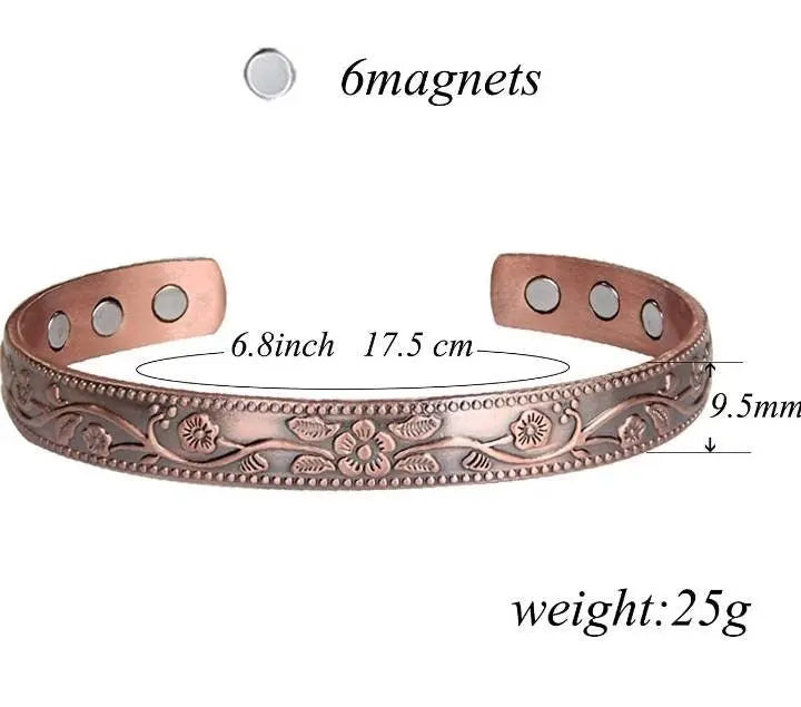 Floral Magnetic Copper Bracelet for Women Arthritis 6.8 inches Adjustable to Fit Most Wrist Reduce Inflammation JettsJewelers