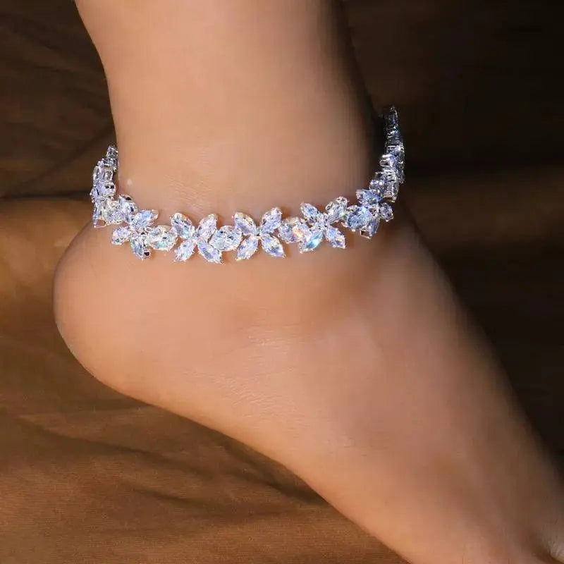 Flower Rhinestones Anklet Foot Jewelry for Women Beach Barefoot Chain Bracelet On the Leg Accessories Gift JettsJewelers