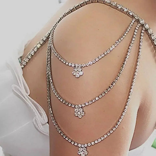 Flower Shoulder Strap Rhinestones Body Chain for Women Bohemian Shoulder Chain Necklace Jewelry for Party Wedding Summer Beach JettsJewelers