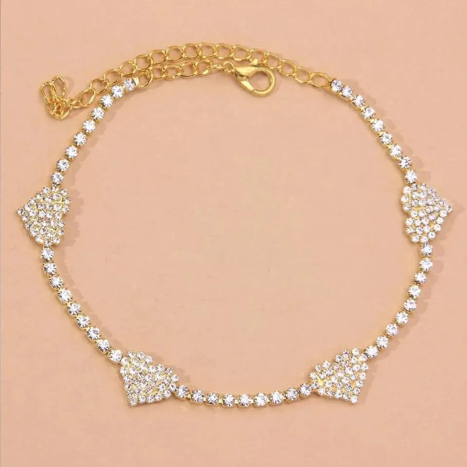 Four Heart Rhinestone Anklet Foot Jewelry for Women Beach Barefoot Chain Bracelet On the Leg Accessories Gift JettsJewelers