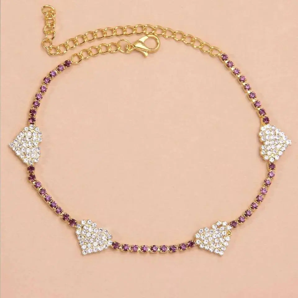 Four Heart Rhinestone Anklet Foot Jewelry for Women Beach Barefoot Chain Bracelet On the Leg Accessories Gift JettsJewelers