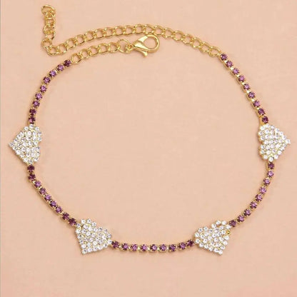 Four Heart Rhinestone Anklet Foot Jewelry for Women Beach Barefoot Chain Bracelet On the Leg Accessories Gift JettsJewelers
