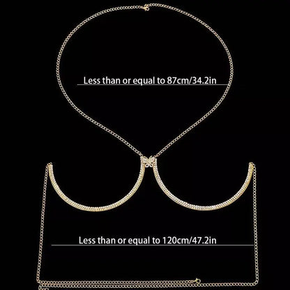 Full Butterfly Rhinestone Bra Body Chain Sexy Bikini Gold  Beauty Crystal Chest Bracket Bras Chain Nightclub Body Jewelry for Women JettsJewelers