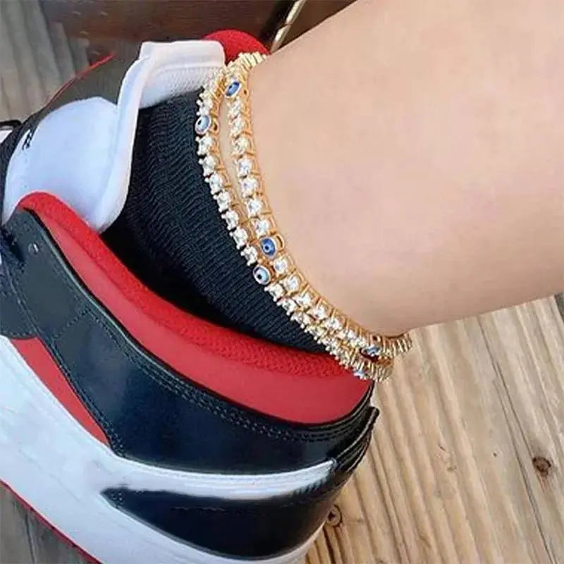 Full Rhinestone Evil Eye Anklet Bracelet for Women Bending Crystal Anklet Leg Bracelet Foot Chain Jewelry - JettsJewelers