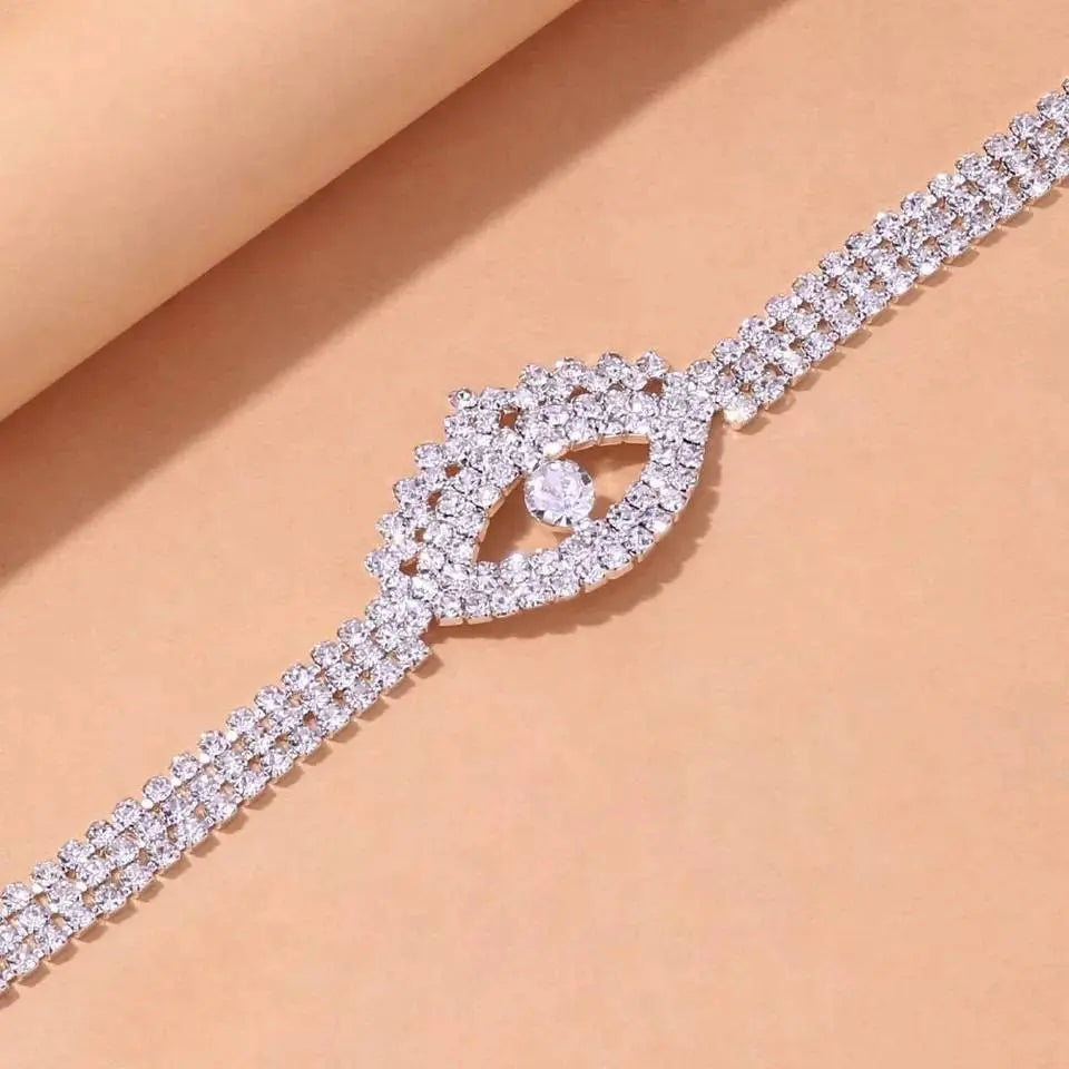 Full Rhinestone Evil Eye Anklet Bracelet for Women Bending Crystal Anklet Leg Bracelet Foot Chain Jewelry JettsJewelers