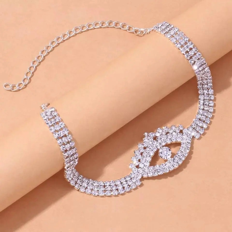 Full Rhinestone Evil Eye Anklet Bracelet for Women Bending Crystal Anklet Leg Bracelet Foot Chain Jewelry JettsJewelers