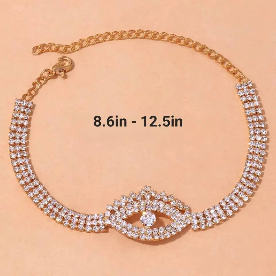 Full Rhinestone Evil Eye Anklet Bracelet for Women Bending Crystal Anklet Leg Bracelet Foot Chain Jewelry JettsJewelers