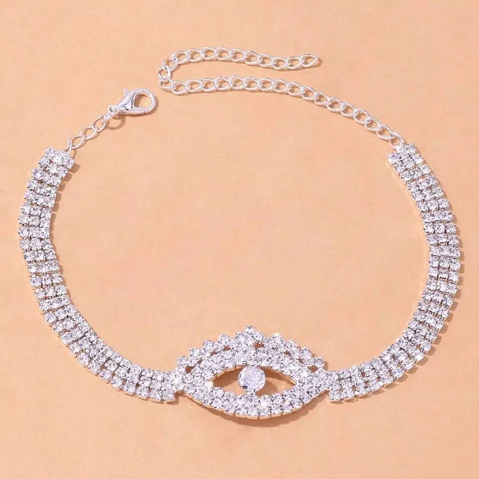 Full Rhinestone Evil Eye Anklet Bracelet for Women Bending Crystal Anklet Leg Bracelet Foot Chain Jewelry JettsJewelers