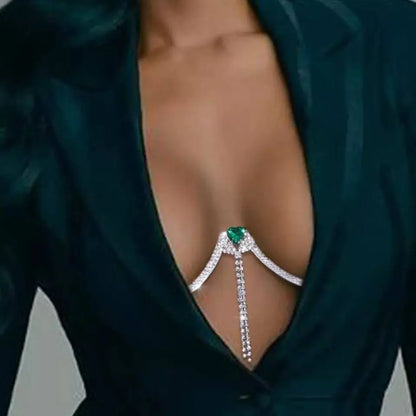 Gem Heart Tassels Rhinestone Bra Chain Sexy Bikini Silver Gold Beauty Chest Bracket Bras Chain Nightclub Partying Body Jewelry for Women JettsJewelers
