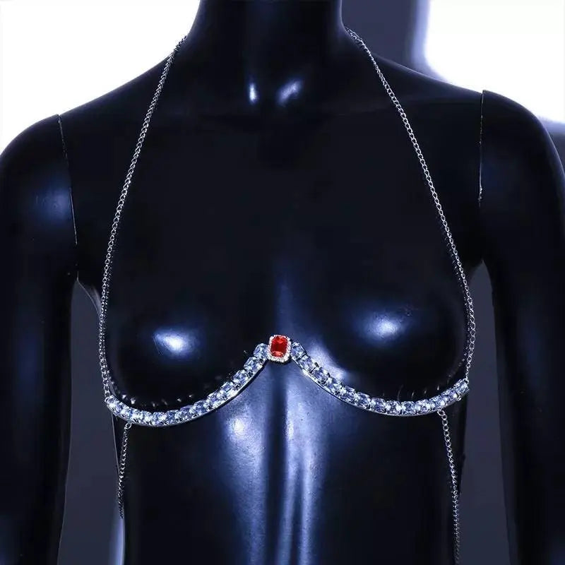 Gem Rhinestone Bra Chain Sexy Bikini Silver Beauty Chest Bracket Bras Chain Nightclub Partying Body Jewelry for Women JettsJewelers