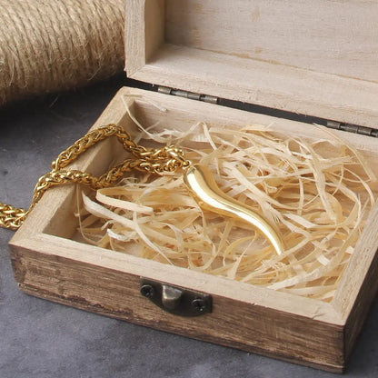 Gold Cornicello Italian Horn Pendant Necklace with Free Box and Gift Bag Steel Jewelry Necklace JettsJewelers