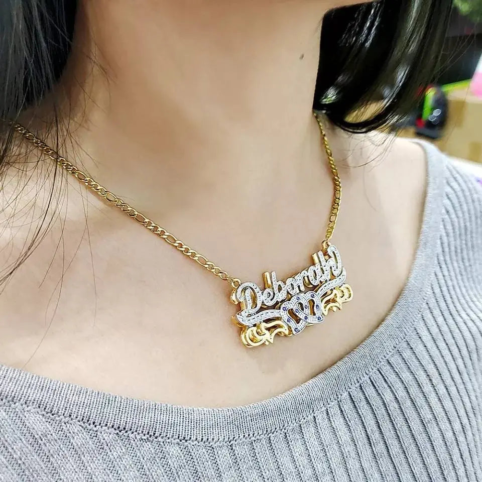 Gold Custom 3D Nameplate Plate  Necklace Personalized Name JettsJewelers