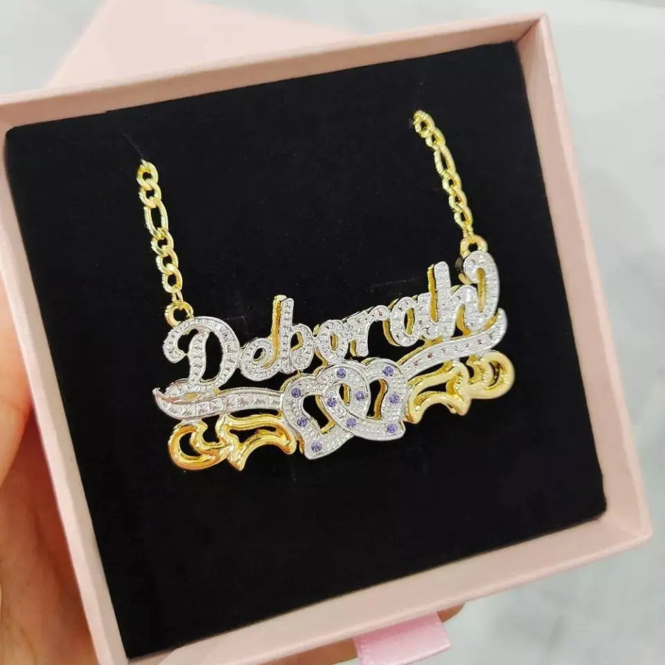 Gold Custom 3D Nameplate Plate  Necklace Personalized Name JettsJewelers